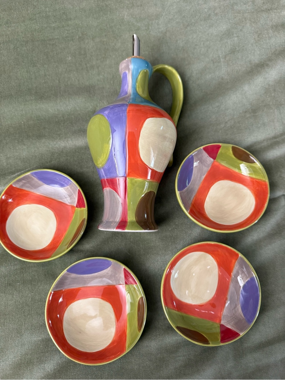 Pier 1 Urban Dots Collection Abstract Ceramic Oil Pourer Bowl Set of 5  #OSK